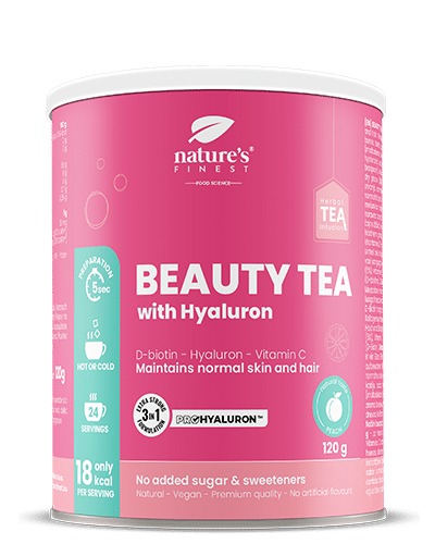 Beauty Tea With Hyaluron And Biotin , Pre Hydratáciu Pokožky , Funkčný čaj , Proti Starnutiu , ProHyaluron™ , Organický , Vegánsky , Kolagénu , 120g