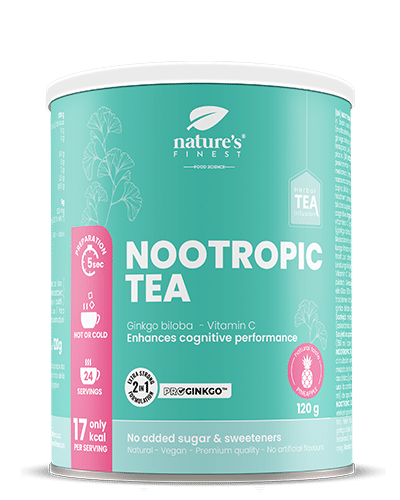 Nootropic Tea , Funkčný čaj , Podpora Mozgu A Pamäti , Čaj S Ginkgo Bilobou , ProGinkgo™ , Ekologický , Vegánsky , Prírodné Byliny , 120g