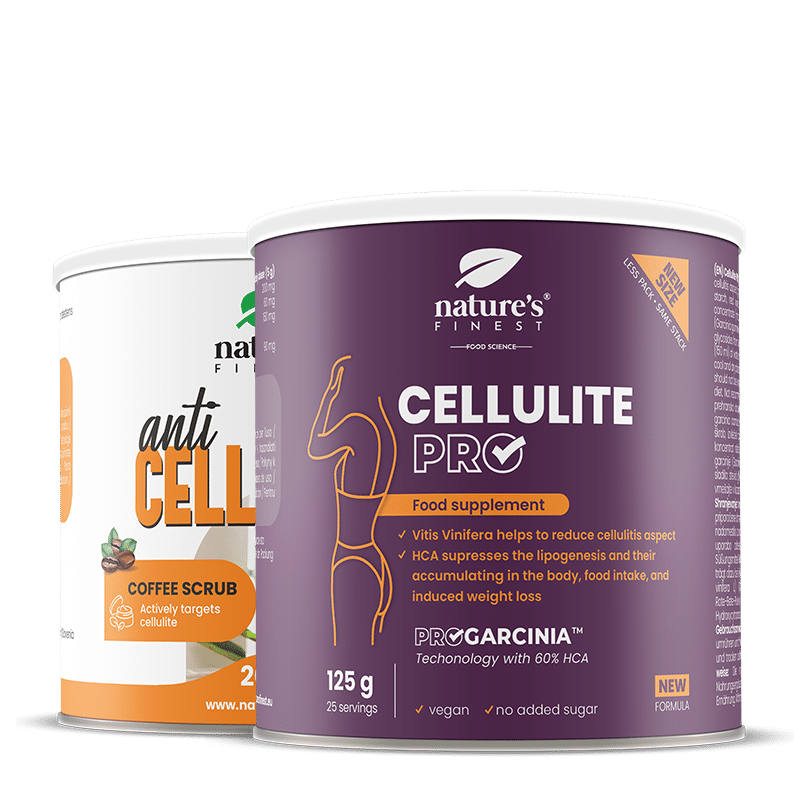Nature's Finest Double Cellulite Attack | 2‑kroková rutina pre vzhľad celulitídy | garcinia a extrakt z červeného vína + kávový peeling pre