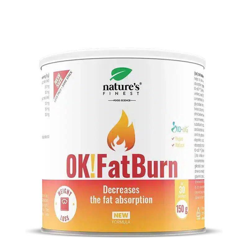 Nature's Finest OK!FatBurn | ID-alG z morských rias na spracovanie sacharidov a tukov | L‑karnitín, L‑tyrozín a vitamín C pre metabolizmus a